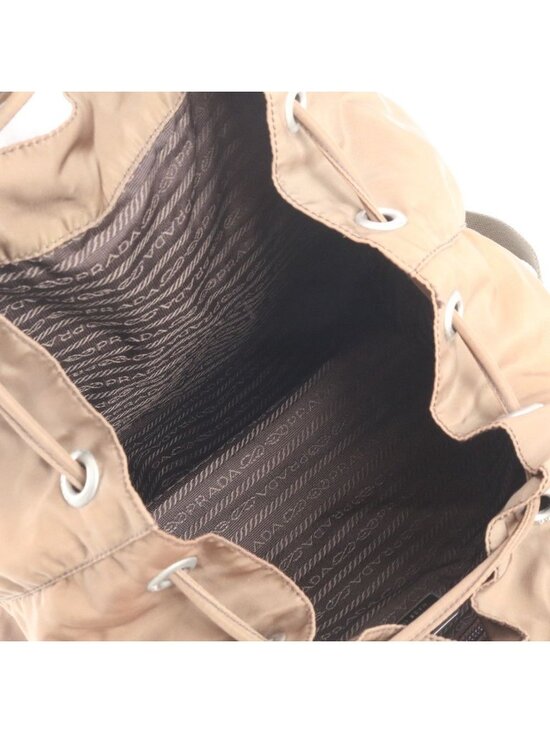Prada Tessuto Nylon Triangle Logo Leather Backpack Brown main image 4